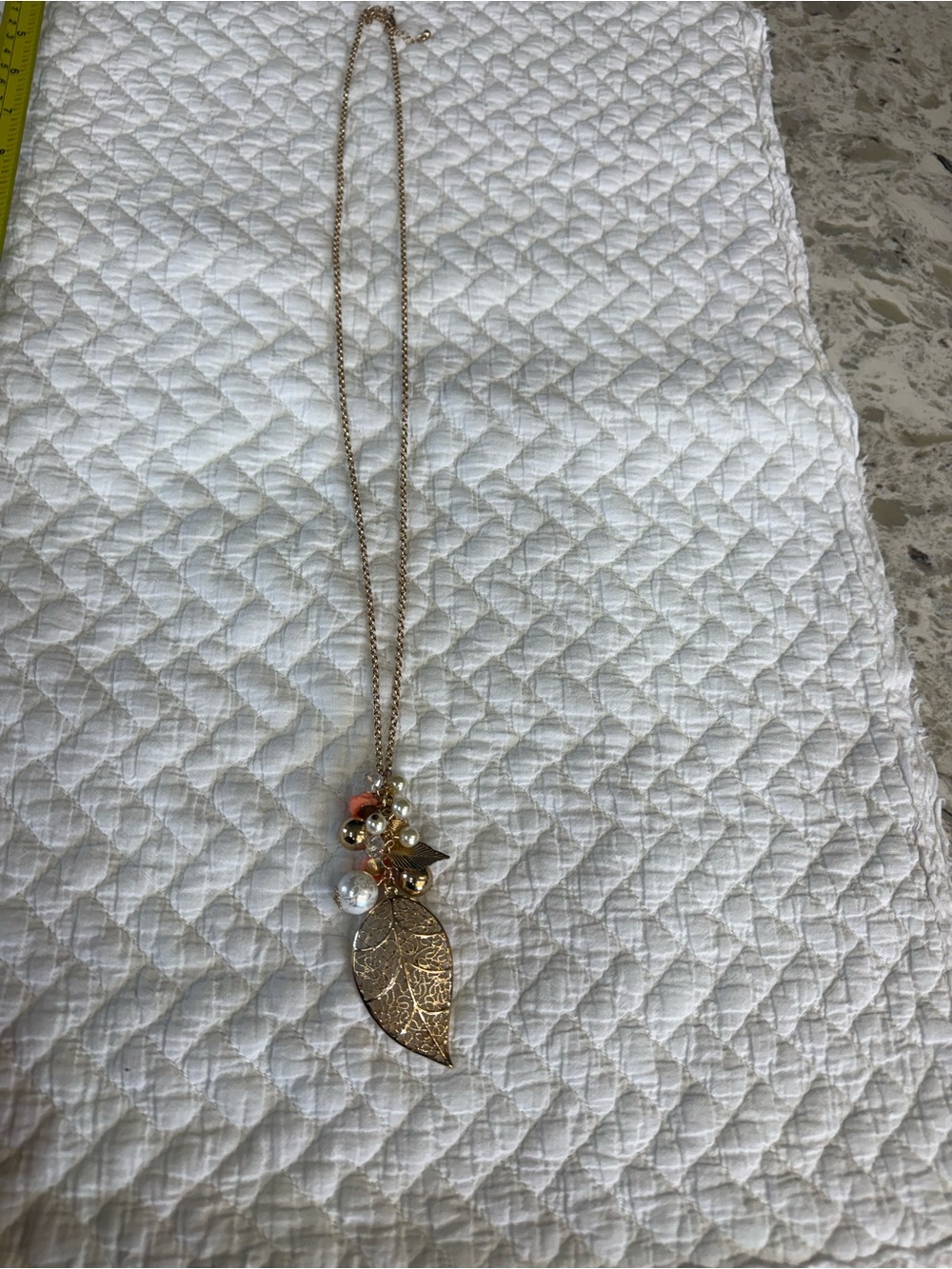 Gold Leaf Pendant Necklace with Mixed Beads and Orange accents - Women's Jewelry